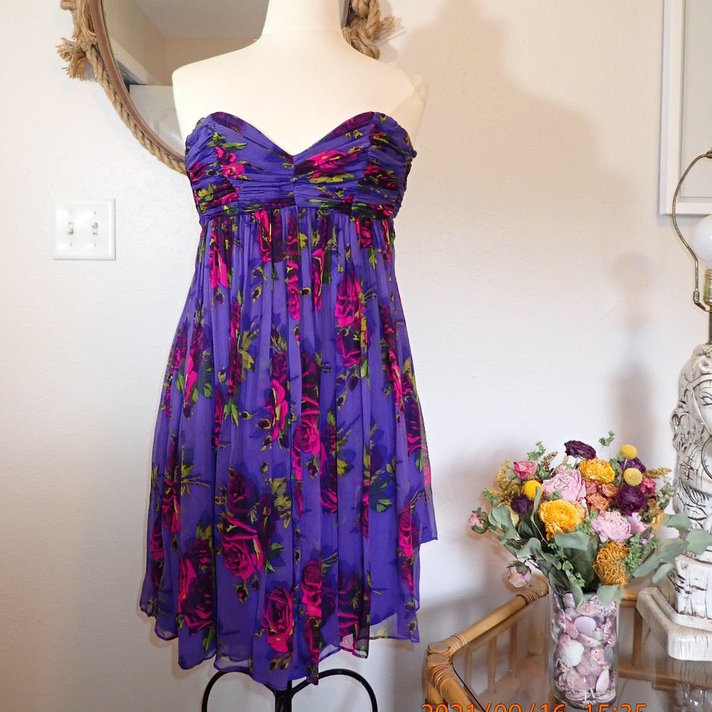Vintage Betsey Johnson Strapless Chiffon Flower Dress